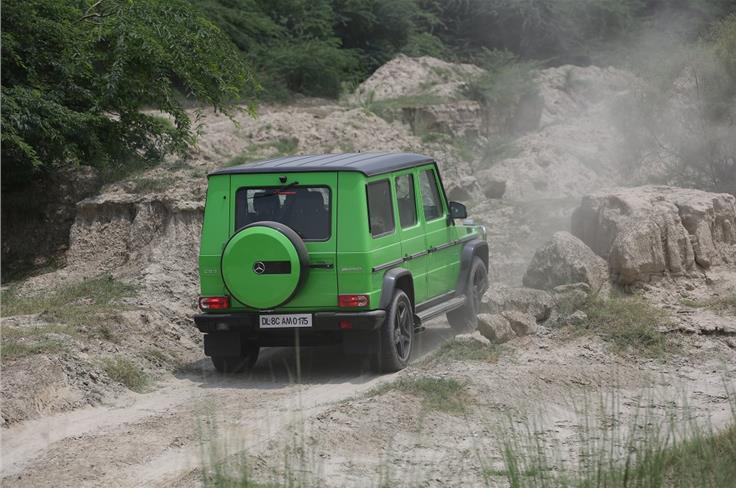 The G63 has 220mm of ground clearance, 27 degree approach and departure angles, and a 24 degree breakover angle.